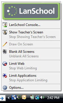 LanSchool shortcut menu
